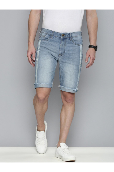 The Indian Garage Co By Styli Men Blue Striped Denim Shorts