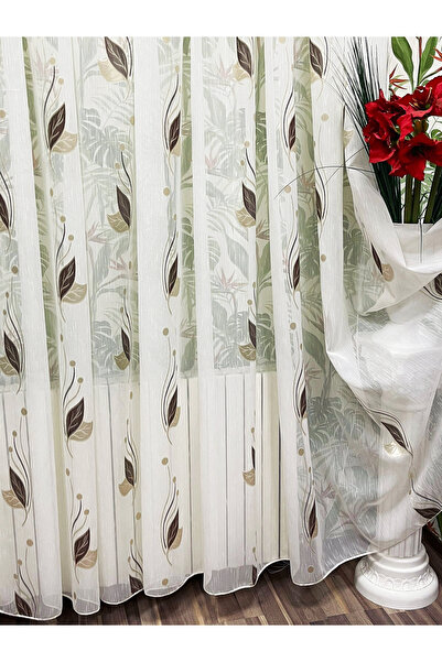 Liz Line Mechanically embroidered curtain, with fringe, ivory/brown, "La Primavera" collection Liz Line, PD1104