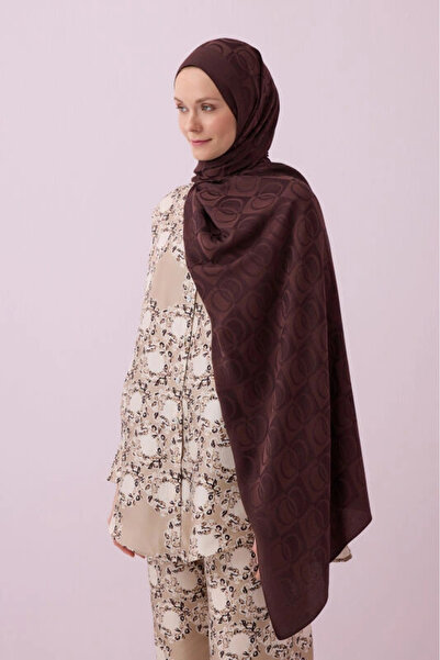 Imannoor Imannoo Checkerboard Pattern Brown Naia Cotton Shawl: 241-3001-997