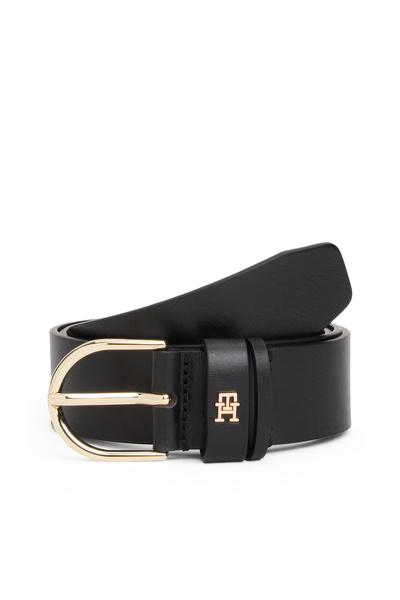Tommy Hilfiger Women Black Essential Oval Buckle Leather Belt