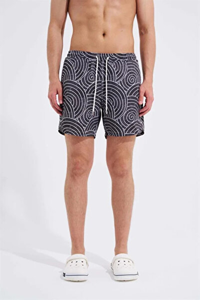 Machinist Ανδρικό παραδοσιακό vintage σορτς κολύμβησης μαύρο-λευκό