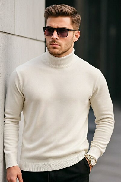 COMBİNE MİCHAİL Чоловічий преміальний кремовий водолазка вільного в'язання светр