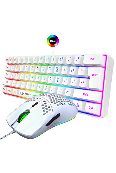 HXSJ 61 keys60% wired luminous keyboard set RGB hole game Mouse office game keyboard