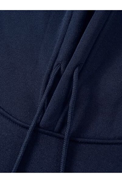 AEMİ Unisex Printed Oversized 100% Cotton Navy Blue Hooded Sweatshirt