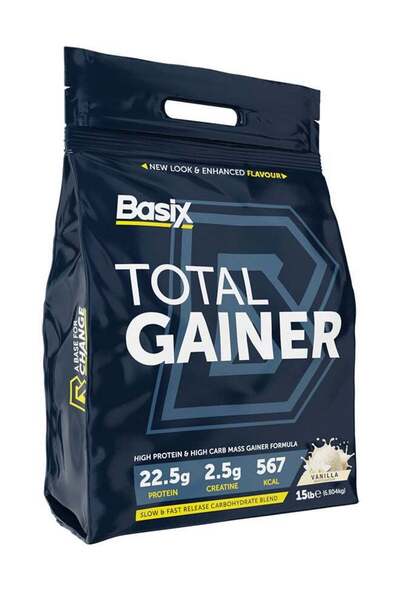 Basix Total Gainer - High-Protein High-Carb Weight Gain Formula, Vanilla, 15 lb