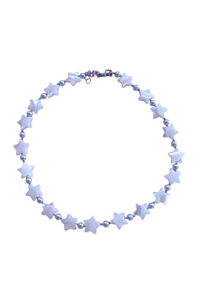 House of Crystals Choker Necklace with Mother of Pearl and Blue Pearls Stars