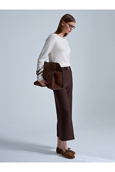 Dilvin 10836 Wool Blend Glitter Boat Neck Sweater-Cream