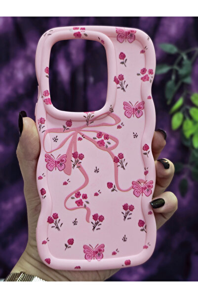 Magic Ring Redmi Note 13 Pro 4g Uyumlu Kelebek Kurdele ve Çiçek Desenli Pembe...