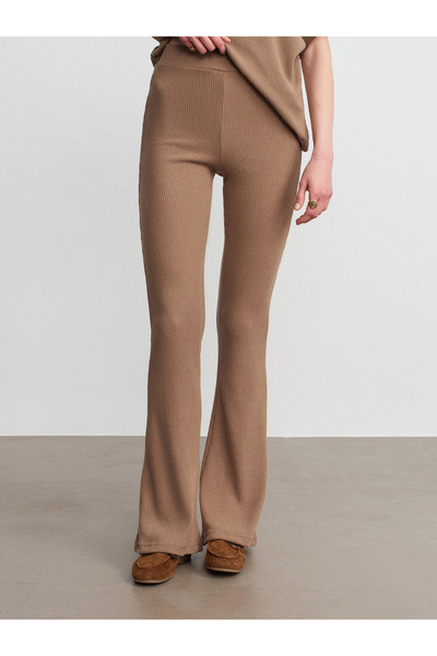 Dilvin 71910 High Waist Knitted Trousers-Mink