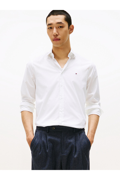 Tommy Hilfiger Men White Flex Slim Fit Poplin Shirt