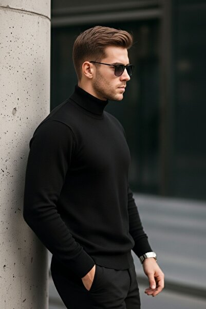 COMBİNE MİCHAİL Чоловічий преміум чорний светр з високим коміром