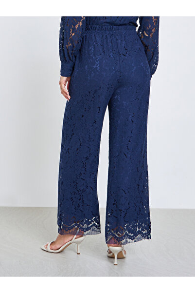 Styli Navy Blue Lace Wide Leg Pants