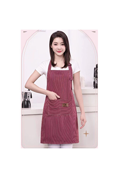 OEM Cotton kitchen or barbecue apron, with pockets, 70x75 cm, red with striped pattern