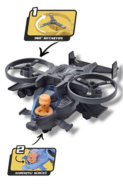 Fidan oyuncak Dual Rotor Helicopter Toy – 360 °   Rotation and Moving Drive Gray