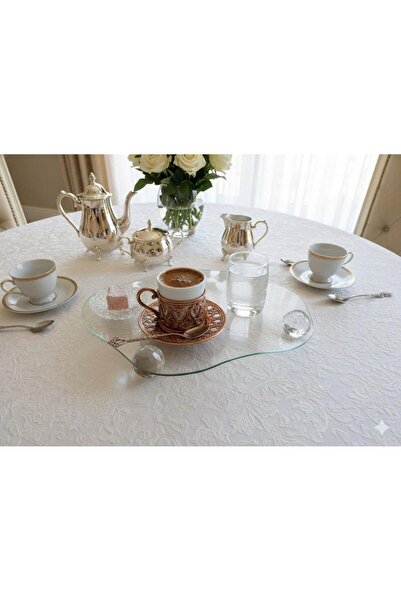 Mirsa Global Decorative Glass Tray Crystal - Diamond Cloud Model Glass Presentation Stand with Ball Legs