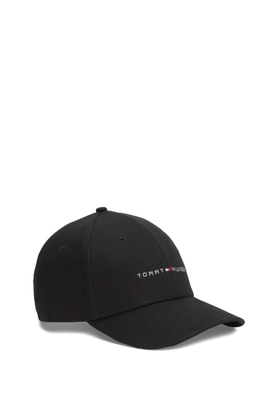 Tommy Hilfiger Men Black Logo Embroidery Twill Six-Panel Baseball Cap