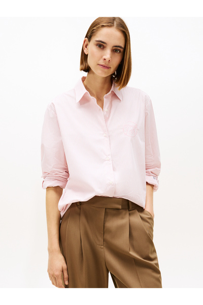 Tommy Hilfiger Women Pink Oversized Fit Logo Embroidery Shirt