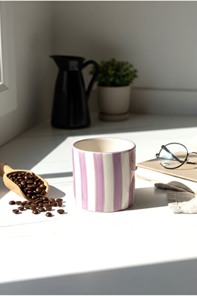 FH finehome Elly Çizgili Kulpsuz Kupa Mor