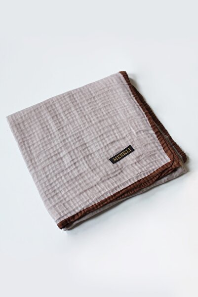 Mısırlı Eşarp 105X105 Muslin Piped Scarf - Stone, Caramel