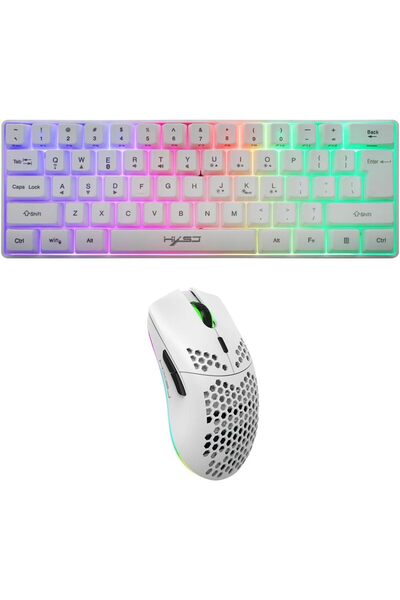 HXSJ Wireless Gaming Keyboard 2000mAh Backlit Mini 61 Key With Bluetooth(WHITE)