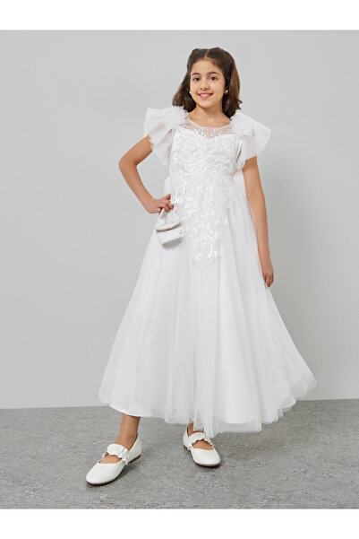 Take Two By Styli فستان بناتي بأكمام شبكية من الدانتيل المطرز