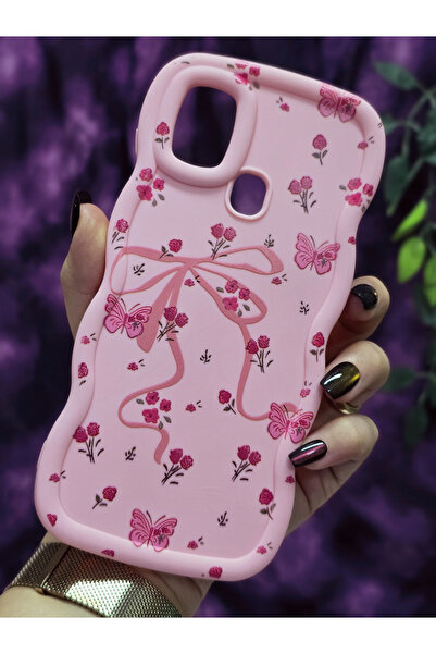 Magic Ring Samsung Galaxy A21S Uyumlu Kelebek Kurdele ve Çiçek Desenli Pembe ...