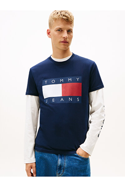 Tommy Hilfiger Men Navy Flag Badge Jersey Crew Neck T-Shirt