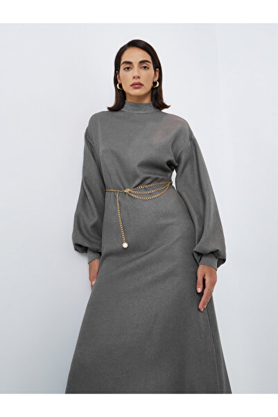 Styli Grey High Neck Maxi Dress with Chain Belt