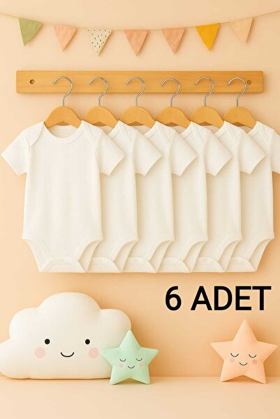enmodaiçgiyim 6 Adet %100 Pamuklu Kısa Kol Bebek Zıbın-1.Kalite,Yumuşak Dokul...