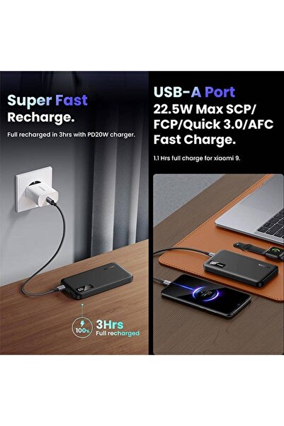 Ugreen PB311-25742 20W 10000mAh Two-way Fast Charging Power Bank, Black
