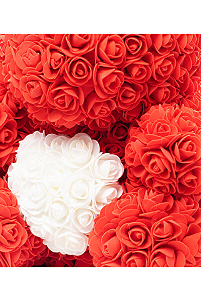 OEM Rosey Bear: Gustaw 40cm, Red with White Heart Rose Arrangement