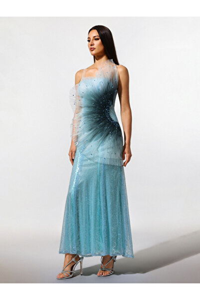 Take Two By Styli Women Turquoise Sequin Mermaid Hem Maxi Dress