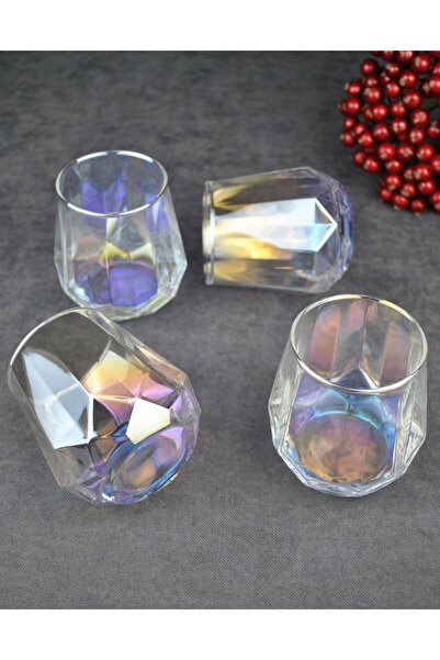 Qualitev 4-Piece Hologram Glass Cup Soft Drink Water Glass 330 ml - Dıamond