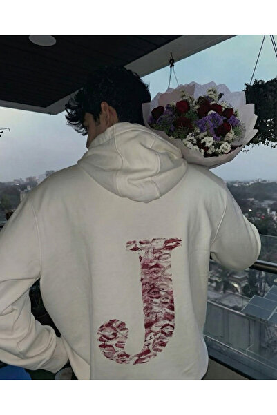 Touz Moda Kiss Design Lettered Oversized Hooded Sweatshirt Hoodie