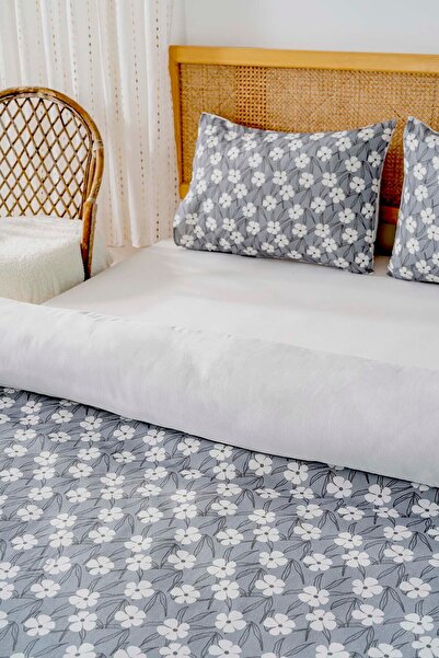 Rivaİstanbul Henna Gray Double Duvet Cover Set Cotton