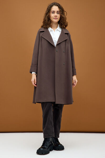 KENT Vizon Geniş Yaka Kruvaze Kaşe Kaban