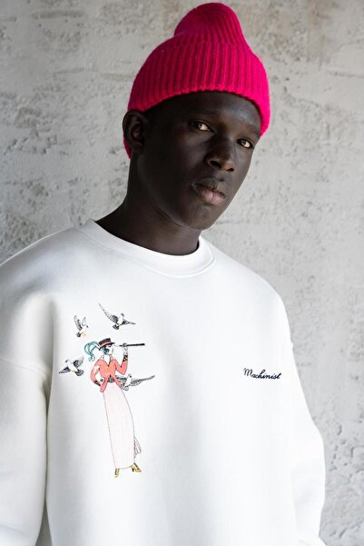 Machinist Figurină masculină brodată cu căptușeală din fleece Swea tricou Ecru