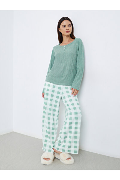 Styli Textured Solid T-Shirt and Check Pyjama Set