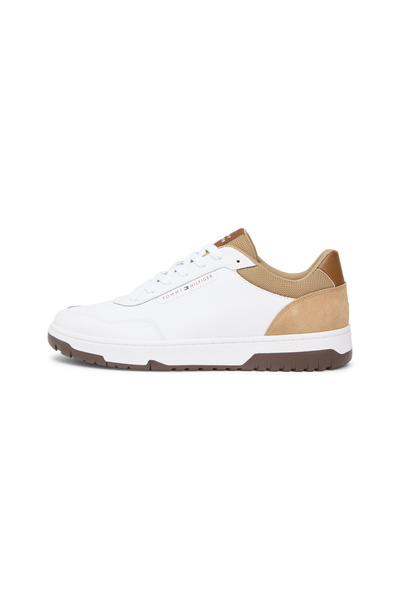 Tommy Hilfiger Men Beige Mixed Texture Basketball Leather Trainers