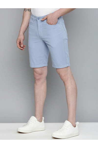 The Indian Garage Co By Styli Men Blue Slim Fit Solid Shorts