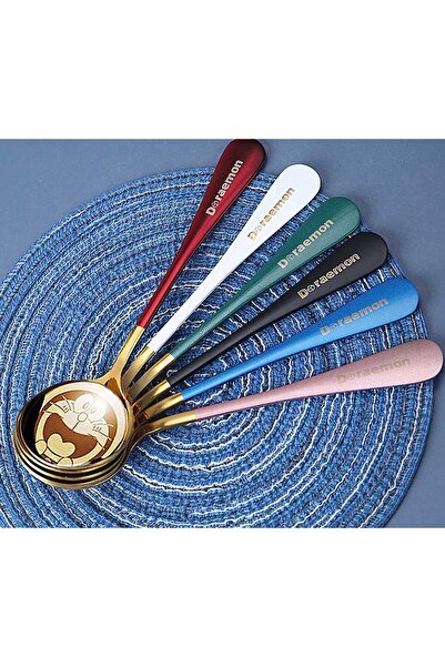 OEM Set of 6 metal dessert spoons, with cartoon character, Doraemon, Blue