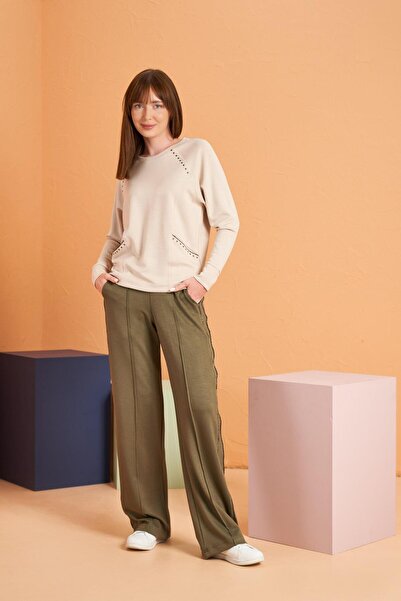 PJS طقم رياضي نسائي بأكمام طويلة وبنطلون واسع الساق