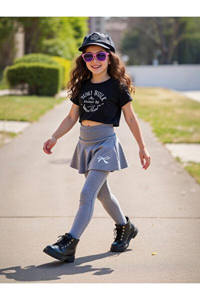 Take Two By Styli Solid Bow Printed Skirt with Leggings Set