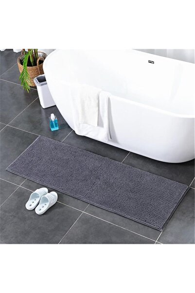 MOTIM Bathroom Rug Non-Slip Washable Chenille Bath Mat, Dark Grey, 40x120 cm