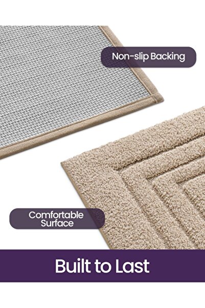 dexi Bathroom Mat 50 x 80 cm, Non Slip Washable Microfiber Bathmat, Beige