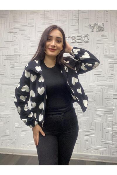 My Destino Heart-Patterned Lined Cropped Fleece Jacket