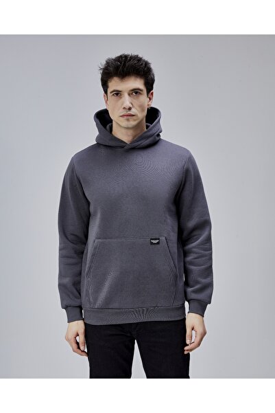 trender Hooded Kanguru Cep 3 İplik Ş Fleece-Lined Basic Men's Sweat 5281 Anth...