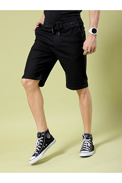 The Indian Garage Co By Styli Men Black Solid Slim Fit Shorts