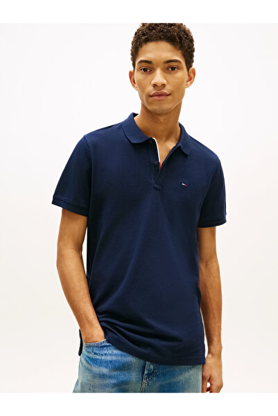 Tommy Hilfiger Men Navy Slim Placket Short Sleeve Polo T-Shirt