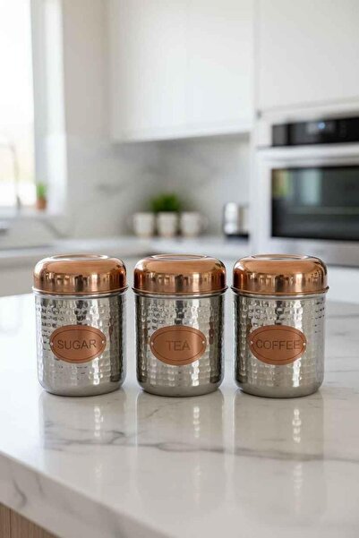 ROSSEV Stainless Steel Storage Container Set with Copper Lid, 3 Pieces